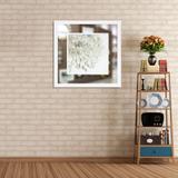Quadro com Moldura Branca Decorativo Moderno com Espelho Floral 90x90cm - Decore pronto