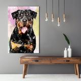 Quadro De Cachorro Rottweiler Colorido Arte Aquarela Tela Grande - Bimper