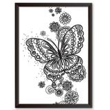Quadro Decorativo - Borboleta com Flores Maori - 46x34cm - Cool art