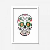 Quadro Decorativo Caveira Enfeitada Mexicana 45cmx33cm Los Quadros Branco