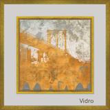 Quadro Decorativo com Margem de Vidro Transparente Ponte Dourada II 70x70cm - Decore pronto