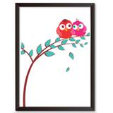 Quadro Decorativo - Corujinhas em cima do galho - 46x34cm - Cool art