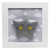 Quadro Decorativo Estrela Com Carinha Cinza Quarto Bebê Infantil Menina Menino - Potinho de mel