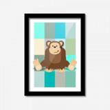 Quadro Decorativo Macaquinho Azul Baby 45cmx33cm Los Quadros Preto