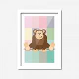 Quadro Decorativo Macaquinho Rosa Baby 45cmx33cm Los Quadros Branco