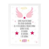 Quadro Decorativo Oração do Santo Anjo Rosa com Estrelinhas 24x33cm - Cantaki