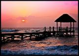 Quadro Decorativo Paisagem Pôr do Sol em Praia com Pier 120x80cm - Decore pronto