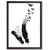 Quadro Decorativo - Penas e passaros - 34x24cm - Cool art