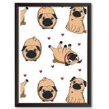 Quadro Decorativo - Pugs, Pugs e Corações - 25x19cm - Cool art