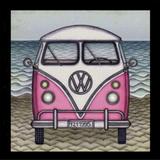 Quadro Decorativo Retrô VW Kombi Rosa e Branca 25x25cm - Decore pronto