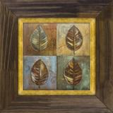 Quadro Decorativo Rústico Quatro Folhas com Moldura em Marrom e Ouro Envelhecido 75x75cm - Decore pronto