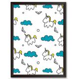 Quadro Decorativo - Unicórnios nas nuvens (azuis) - 34x24cm - Cool art