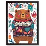 Quadro Decorativo - Urso, Malha e Flores - 25x19cm - Cool art