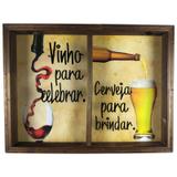 Quadro Duplo Porta Rolhas Vinhos e Tampinha Cerveja Rustico REF 763 - Art frame