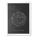 QUADRO HOUSE TARGARYEN GAME OF THRONES - TAMANHO A4 - Moldura Branca Sem Acrílico - Pôster no quadro
