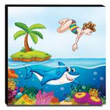Quadro Infantil Fundo do Mar Tubarão Canvas 30x30cm-INF178 - Lubrano decor