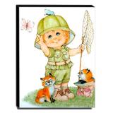 Quadro Infantil Vintage Menino Caçador de Borboletas Canvas 40x30cm-INF445 - Lubrano decor