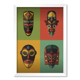 QUADRO MÁSCARAS AFRICANAS - TAMANHO A4 - Moldura Branca Sem Acrílico - Pôster no quadro