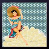 Quadro Pin Up Decorativo Girl Vestido Azul 40x40cm - Decore pronto