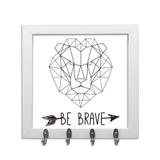 Quadro Porta Chaves 24x24cm Frases Be Brave Decorativo Chaveiro Moldura Branca - Oppen house