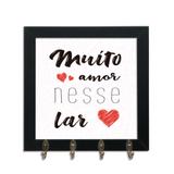 Quadro Porta Chaves 24x24cm Frases Muito Amor Decorativo Chaveiro Moldura Preta - Oppen House