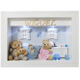 Quadro Porta Maternidade Personalizado - Listra Azul Família - Nita baby