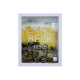 Quadro Porta Tampa em Madeira Free Beer Here 22x27cm Branco E Amarelo - Kapos