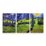 Quadro Van Gogh Girassóis no Campo Decorativo Sala 3 Telas - Bimper