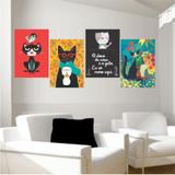 Quadros Gatos Felinos Desenhos Colorido Para Decorar - Quadros mais