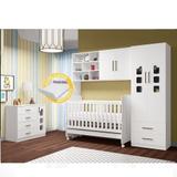 Quarto Infantil Selena com Guarda Roupa 2 Portas + Módulo Aéreo com 2 Portas + Cômoda + Berço 230 - Phoenix baby