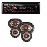 Radio Mp3 Player Pioneer Mvh-298bt Bluetooth Usb e Kit Auto Falante Bravox Facil 6 Triaxial Quadriaxial 6x9 - Pioneer / bravox