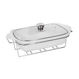 Rechaud retangular em porcelana com tampa em vidro Dm Brasil 38cm