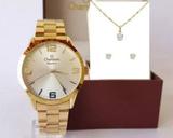 Relogio Champion Feminino Dourado Cn29892z + Kit Brinde