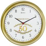 Relógio de parede analógico bodas de ouro decorativo herweg dourado