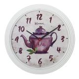 Relógio de parede analógico decorativo bule ideal para cozinha copa herweg branco