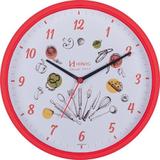 Relógio de parede analógico decorativo ideal para cozinha herweg vermelho