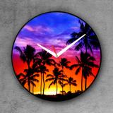 Relógio de parede decorativo, criativo e descolado Pôr do sol e coqueiros - Colours creative photo decor