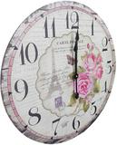 Relogio De Parede Redondo Grande Vintage Retro Decoracao Torre Eiffel Com Rosas Para Casa (XIN-02) - Braslu