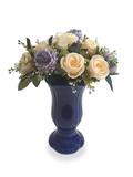 Rosa Chá De Luxo Casamento Arranjo Flor Artificial Com Vaso Azul Em Cerâmica - Flordecorar