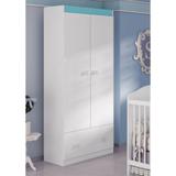 Roupeiro Infantil 2 Portas 1 Gaveta 1 Cabideiro Satriani - Pintura UV - Flex Branco Brilho/ Azul - Estrela