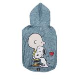 Roupinha Moletom para cães modelo Hug Snoopy e Charlie Brown com Capuz Zooz Pet Azul Jade Tam M