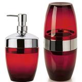 Saboneteira Com Válvula e Porta Escovas Creme Banheiro Cromo Vermelho - Ou
