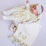 Saida Maternidade Manga Longa 3 Peças Malha e Organza Palha e Amarelo Laço Floral - Tieloy baby