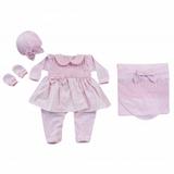 Saida Maternidade Manga Longa 4 Peças Malha e Tricoline Malha e Tricoline Floral e Renda Rosa - Tieloy baby