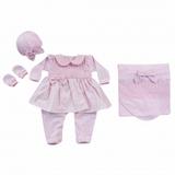 Saida Maternidade Manga Longa 4 Peças Malha e Tricoline Malha e Tricoline Floral e Renda Rosa - Tieloy baby
