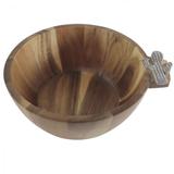 Saladeira de Madeira Acácia Bowl 25cm Detalhe Cacto em Zamac - Bon gourmet