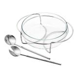 Saladeira de Vidro com Base e Talheres de Prata Lyon 25cm Rojemac