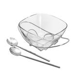 Saladeira Wolff Fenice 24Cm Com Talheres Prata/Vidro
