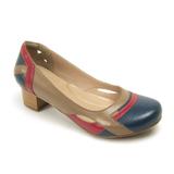 Sapato Boneca Peep Toe Gasparini Azul/Rubi/Taupe - Gassparini