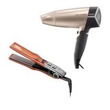 Secador De Cabelo Mallory Dobrável Travel Dourado 1500w + Chapinha Prancha Alisadora Taiff Vulcan Bivolt - Mallory e taiff